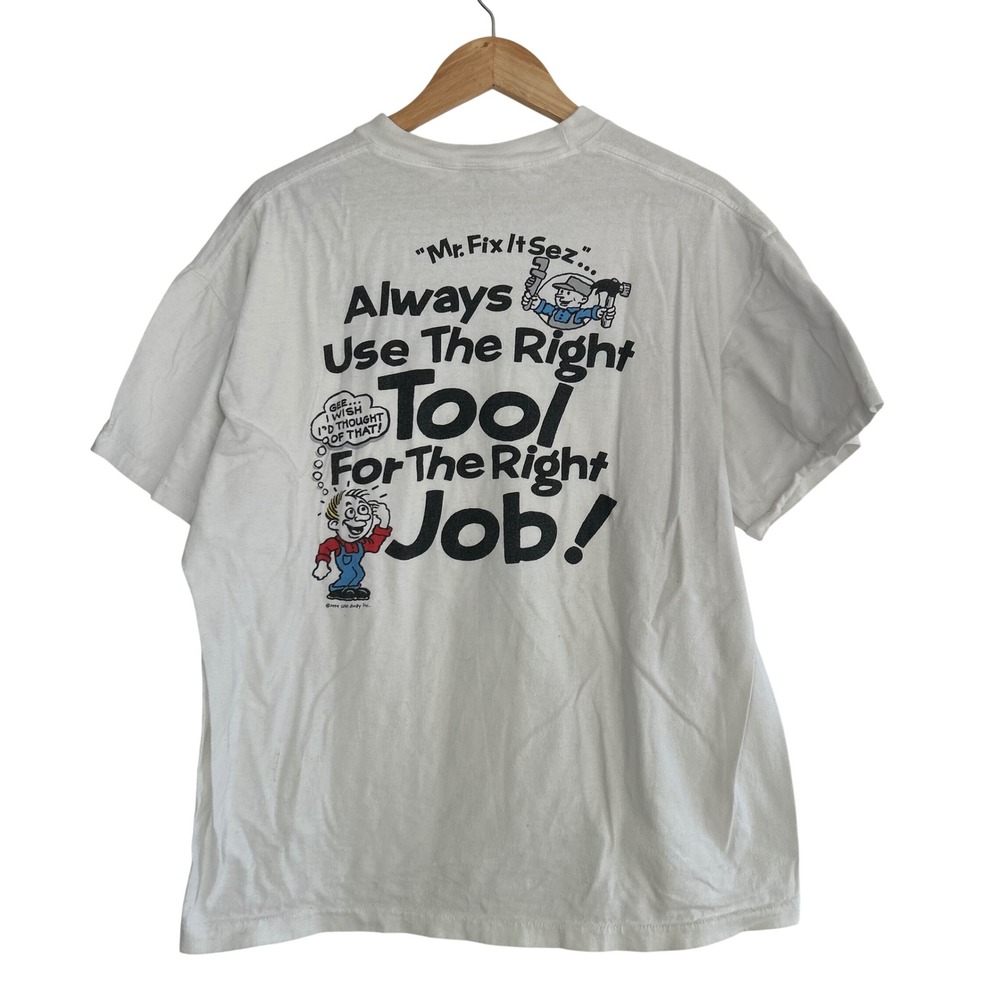 Vintage 90s Mr Fix It T Shirt White Graphic Single Stitch tee 1994 Handyman‎